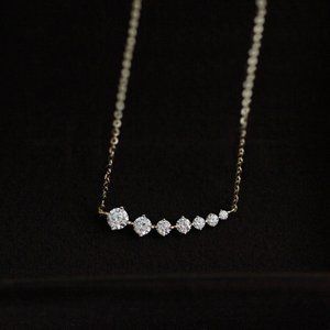 14k Gold Curved Cluster Smile Necklace, Minimalist Necklace, Diamond Necklace